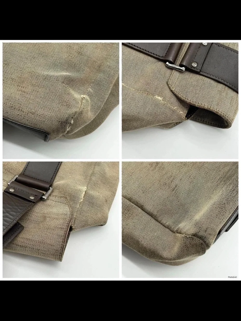 Gucci Beige Canvas Messenger Bag with Dark Brown Leather Strap